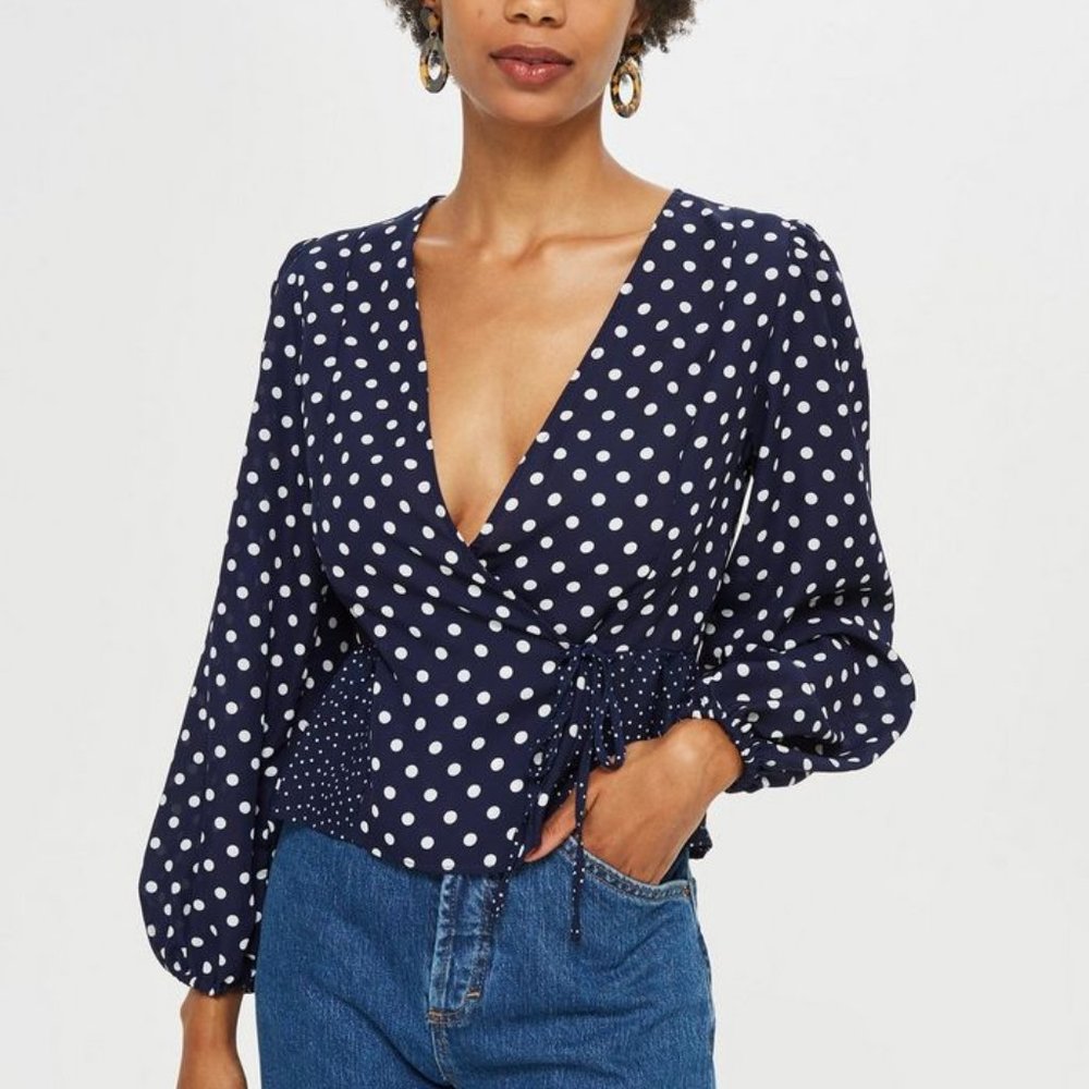 Topshop Mix Polka Dot Wrap Blouse NWT